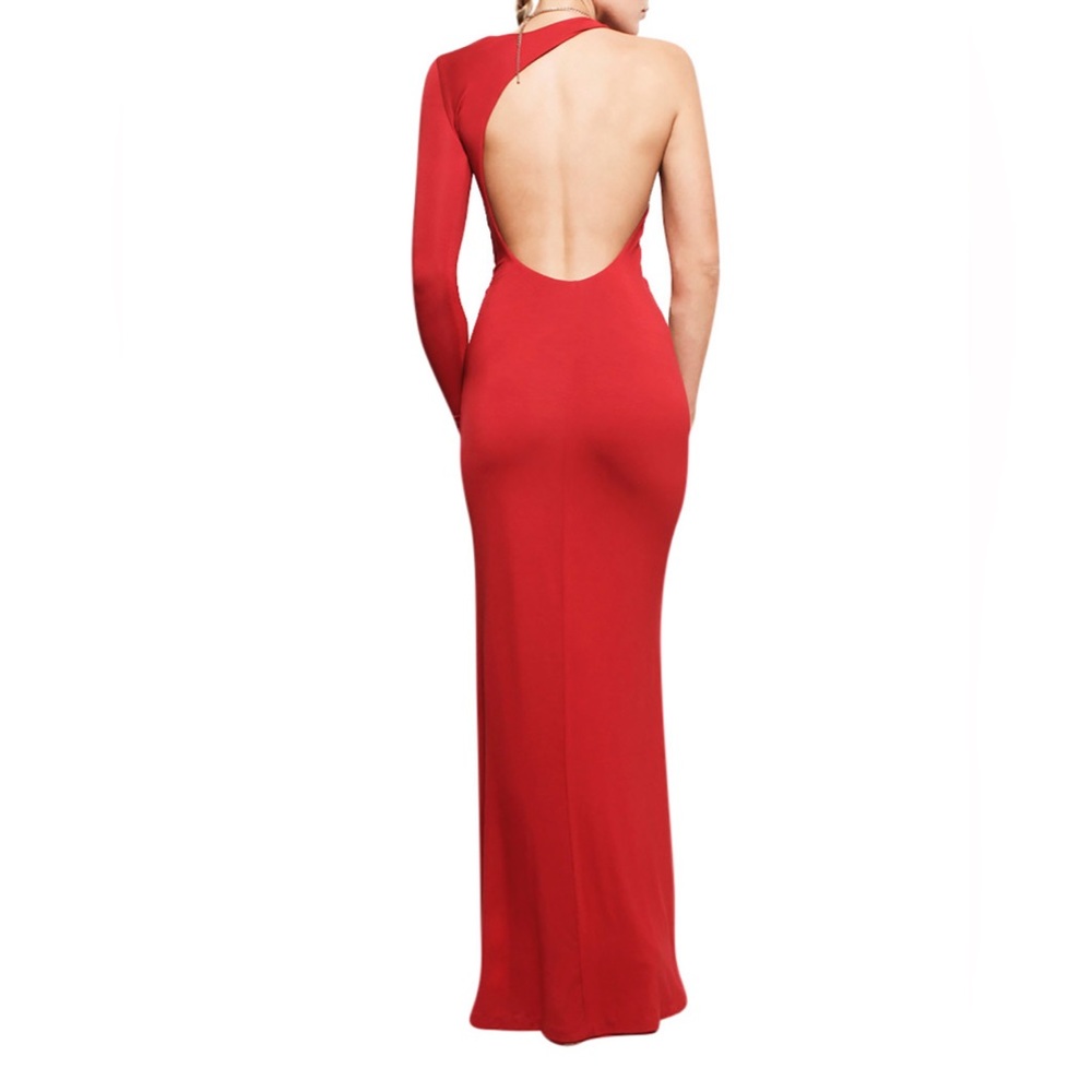 NWT NEW Red Backless Cut Out Gown Dress Lined Long Maxi Asymmetrica…